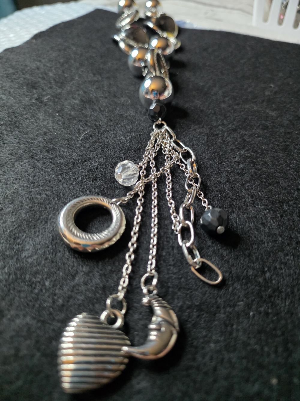 paparazzi Silver-Tone Heart, Moon & Ring Charm Necklace B32
